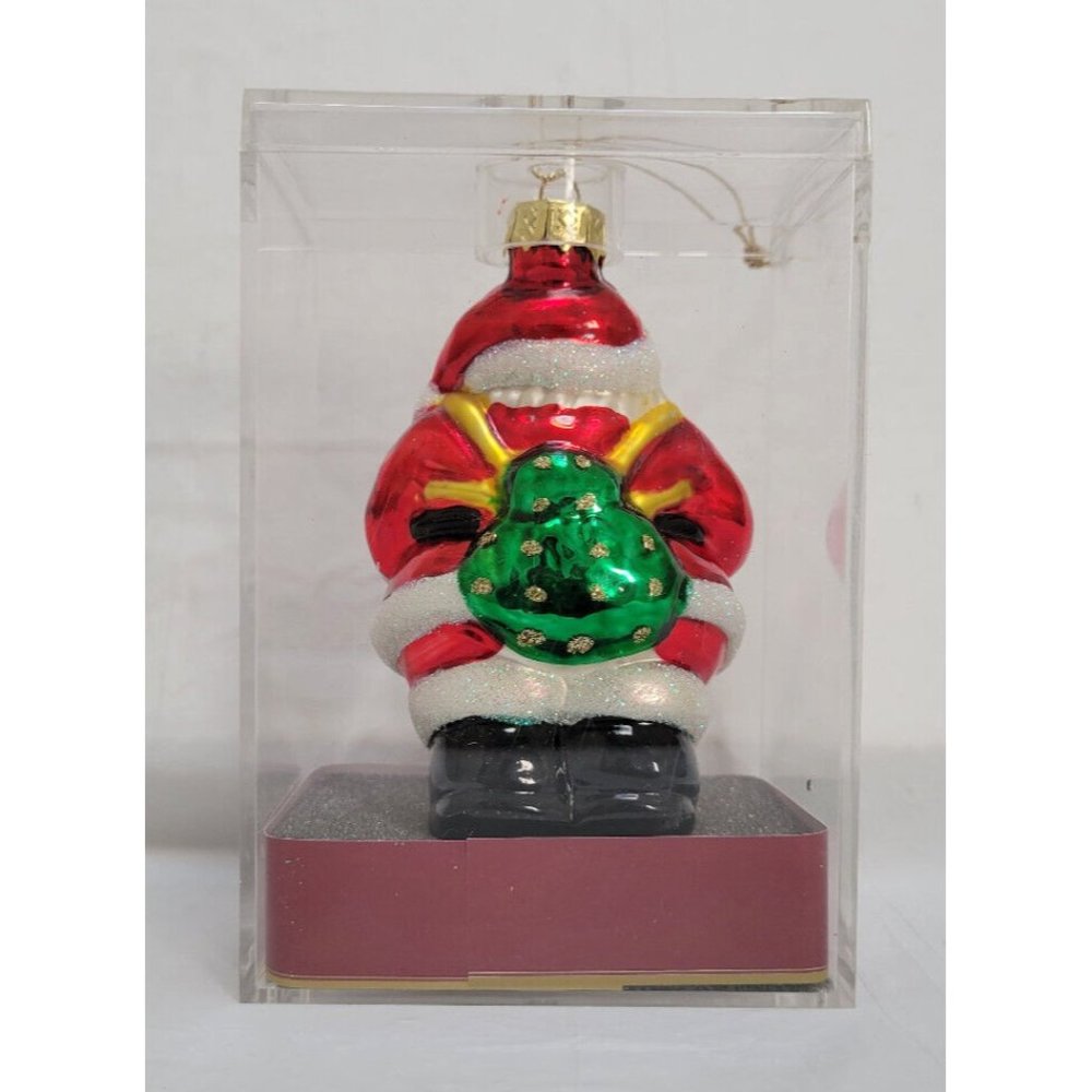 Vintage Glittery SANTA CLAUS Glass Christmas Ornament 4" in Acrylic Case - Picture 5 of 10